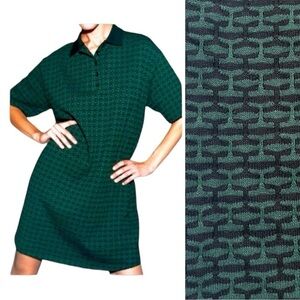 Zara oversized knit jacquard black and green t-shirt polo dress